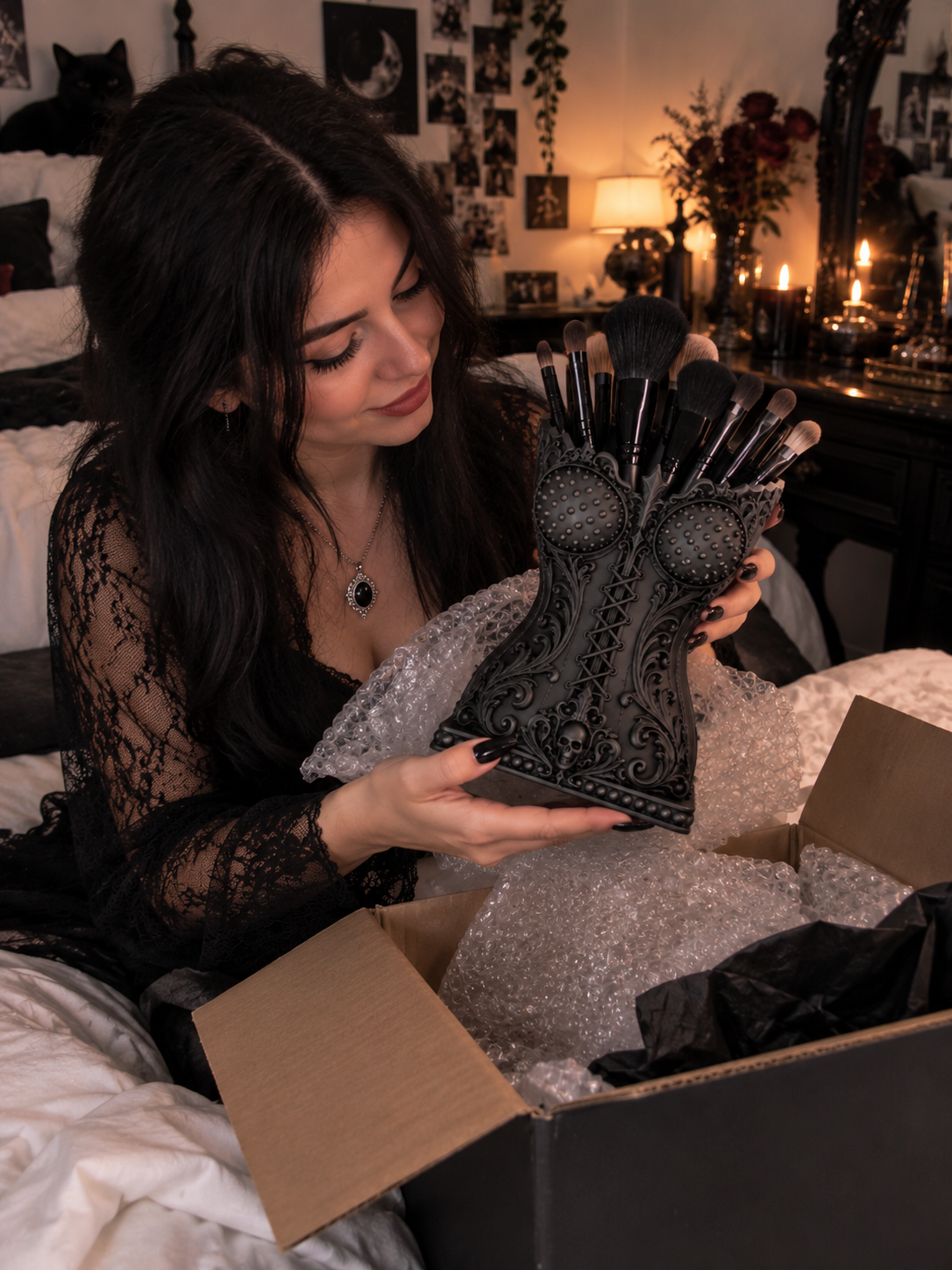 NOCTHRA Dark Corset – Gotik Korse Tasarımlı Makyaj Fırçalığı