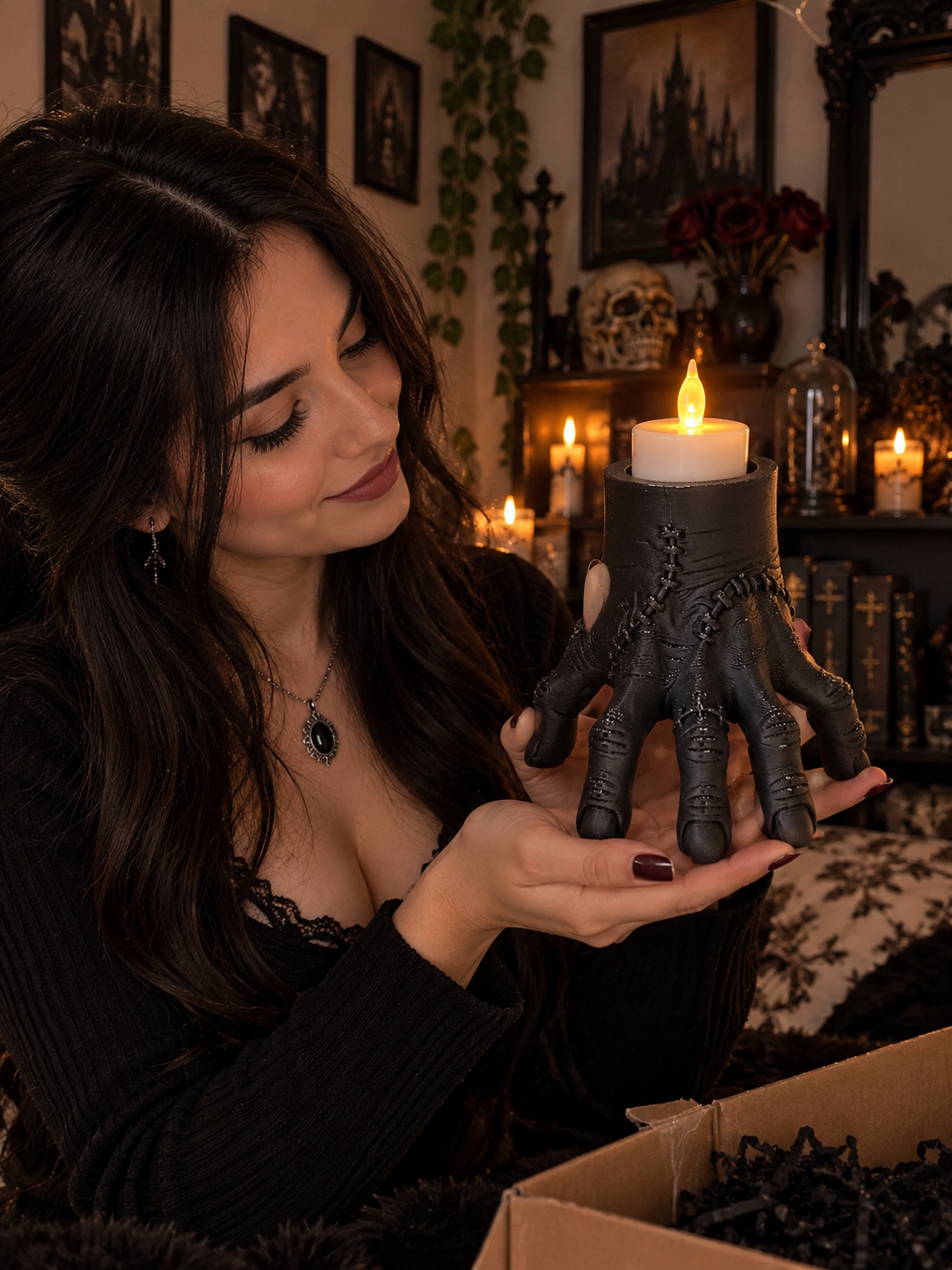 NOCTHRA Dark Hand - Gotik El Tasarımlı LED Mumluk